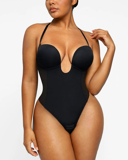 BOOT-YEAH™ MeshSmooth™ Deep Plunge Low-Back Thong Bodysuit
