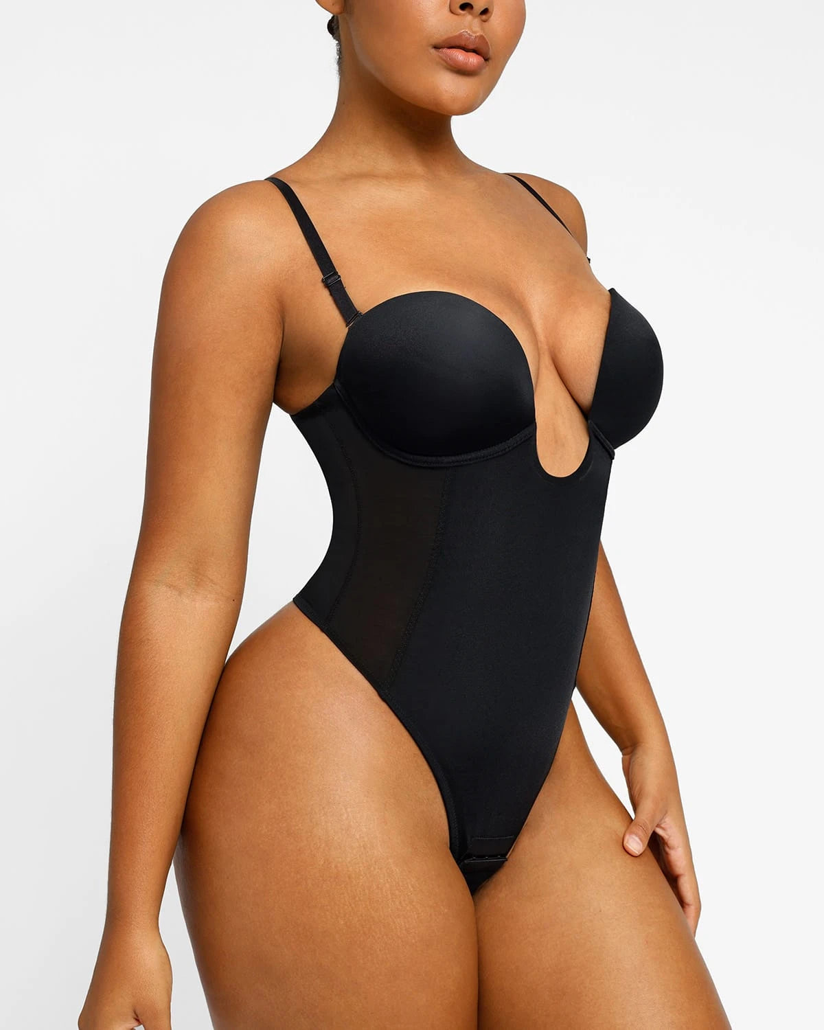 BOOT-YEAH™ MeshSmooth™ Deep Plunge Low-Back Thong Bodysuit