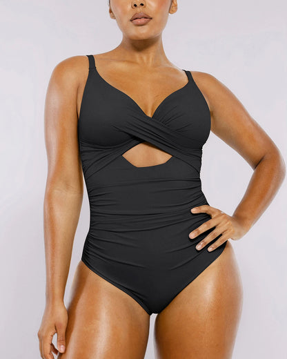 Smart Sculpt™ Ribbed Cutout-Front Shaping Swimsuit