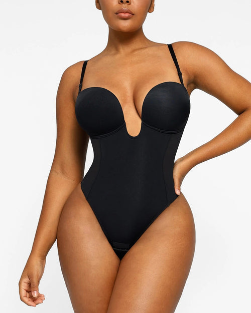 BOOT-YEAH™ MeshSmooth™ Deep Plunge Low-Back Thong Bodysuit