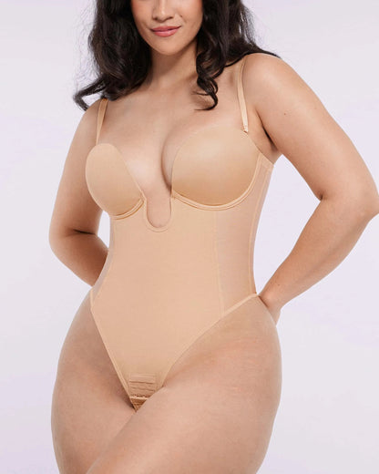 BOOT-YEAH™ MeshSmooth™ Deep Plunge Low-Back Thong Bodysuit